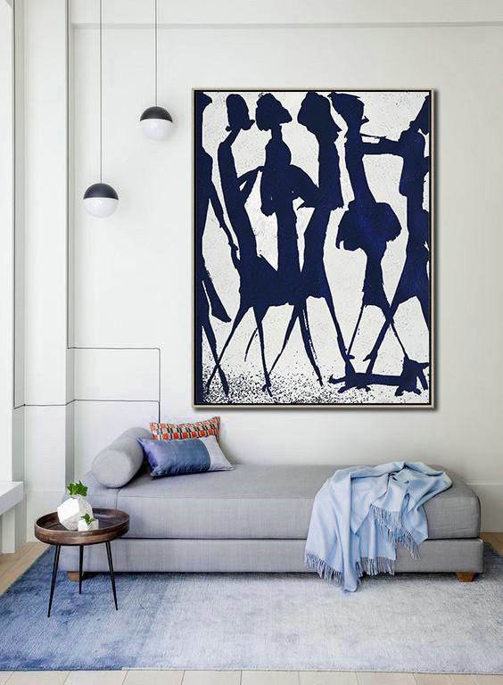 Original Extra Large Wall Art,Buy Hand Painted Navy Blue Abstract Painting Online,Huge Canvas Art On Canvas #V7W5 - Click Image to Close
